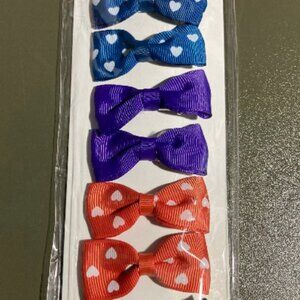 5x Grosgrain Ribbon Bow Hair Clip Set - Solid & Heart Print